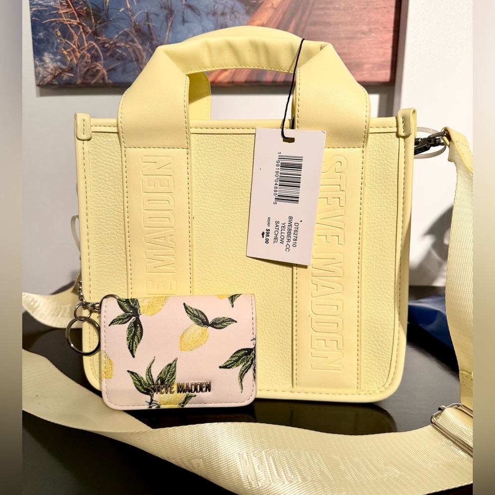 Steve Madden Lemon Yellow Mini Tote with Matching Cardholder